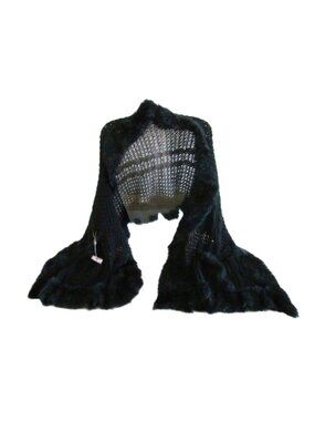 AP Black Knitted Shawl Wrap with Pockets Soft Fringe Trim Accents Open Front